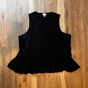 Black J.Crew Lace Eyelet Ruffle Tank